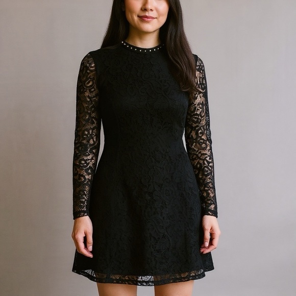 NWT Zara Black Lace Cocktail Party Dress Size Medium Long Sleeve - Picture 6 of 8